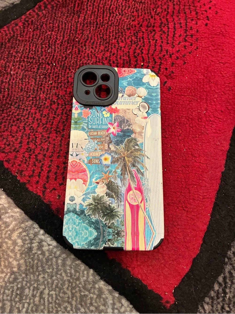 Vibrant Tropical Surf Pattern Phone Case - Blue/Pink